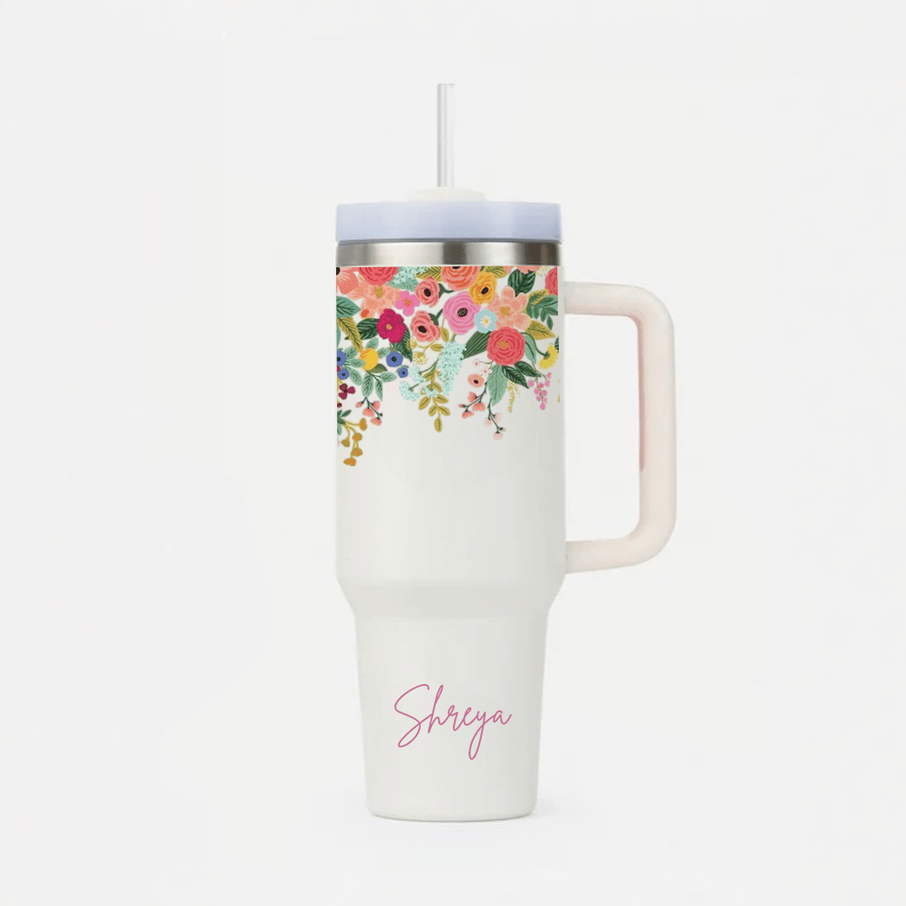Personalised BotaniCup Tumbler with Straw & Lid - Memories InsiteCOLOURFULL MIX FLOWERS TUMBLER-2